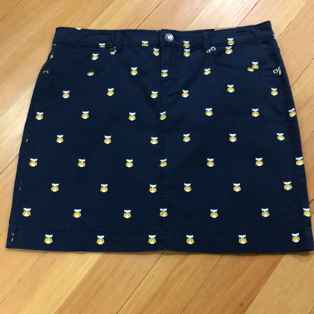 G.H. Bass & Co Navy Blue Stretch Cotton Straight Mini Skirt with Owls size 10